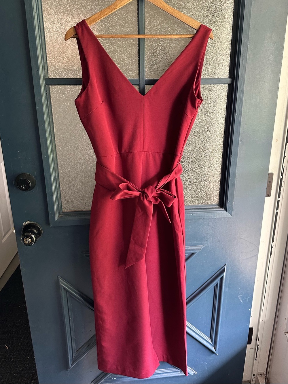 Sam Edelman Sleeveless V-Neck Cropped Jumpsuit in Burgundy with Waist Tie
